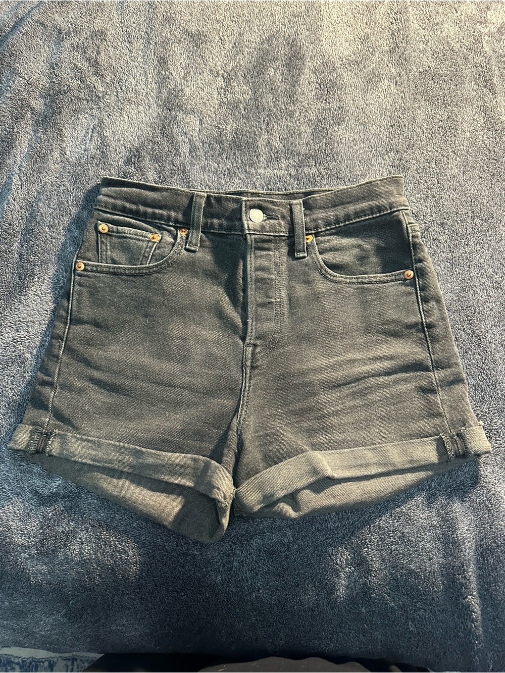 Levi's Black High-Rise Rolled Hem Jean Shorts